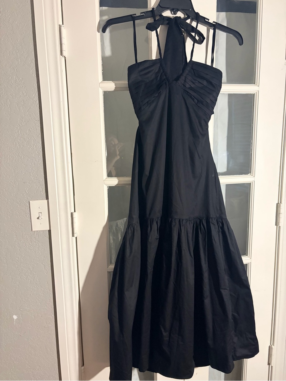 Karina Grimaldi Black Halter Maxi Dress with Pleated Bodice